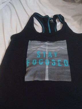 Stay Focused Black Racerback Tank Top - Teal Accent